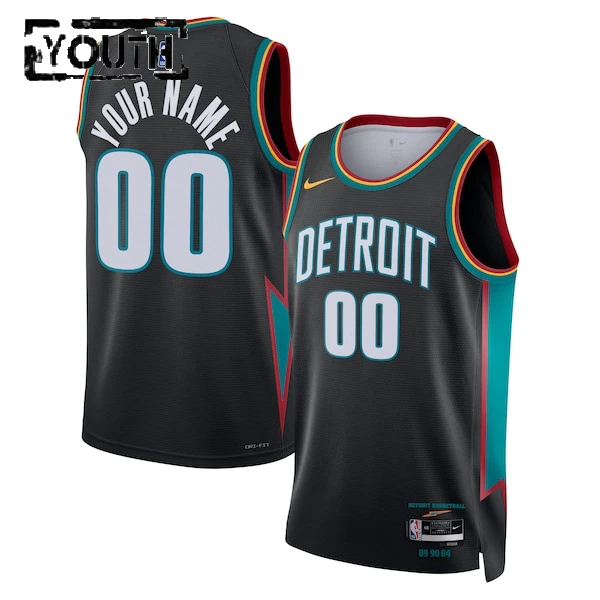Maillot Enfant Detroit Pistons Personnalisé City Edition 2025-26 Noir Swingman Maillot Enfant Detroit Pistons Personnalisé City Edition 2025-26 Noir Swingman