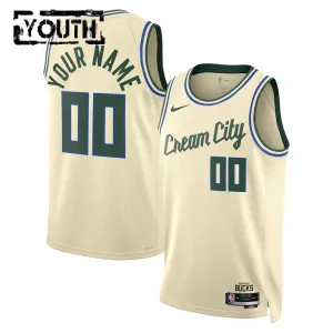 Maillot Enfant Milwaukee Bucks Personnalisé City Edition 2025-26 Blanc Swingman