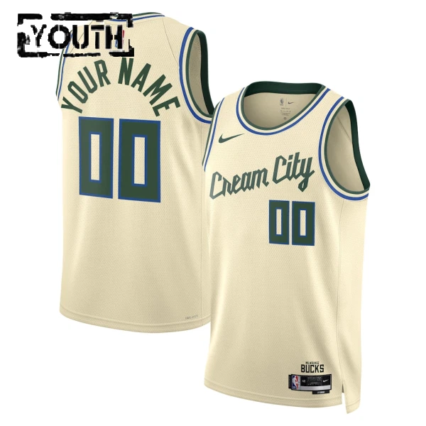Maillot Enfant Milwaukee Bucks Personnalisé City Edition 2025-26 Blanc Swingman Maillot Enfant Milwaukee Bucks Personnalisé City Edition 2025-26 Blanc Swingman