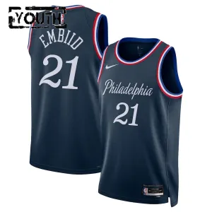 Maillot Enfant Philadelphia 76ers Joel Embiid City Edition 2025-26 Navy Swingman