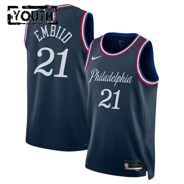 Maillot Enfant Philadelphia 76ers Joel Embiid City Edition 2025-26 Navy Swingman Maillot Enfant Philadelphia 76ers Joel Embiid City Edition 2025-26 Navy Swingman
