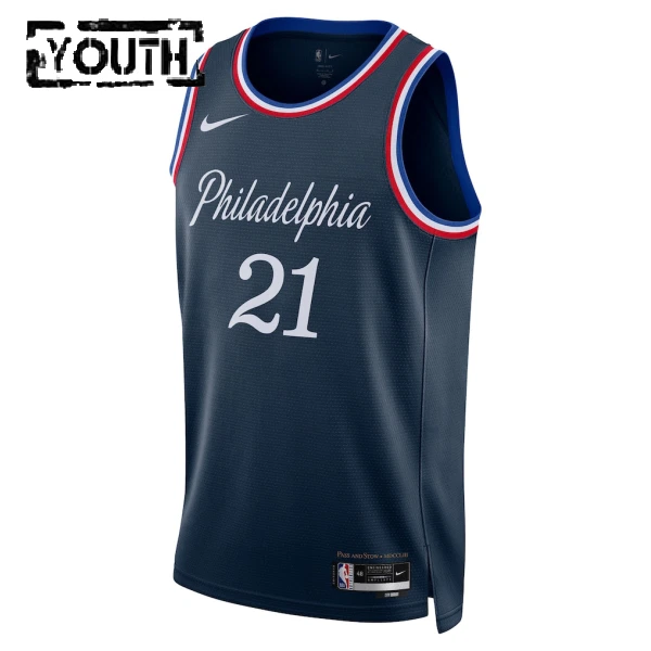 Maillot Enfant Philadelphia 76ers Joel Embiid City Edition 2025-26 Navy Swingman