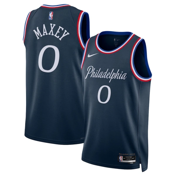 Maillot Homme Philadelphia 76ers Tyrese Maxey City Edition 2025-26 Navy Swingman