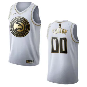 Maillot Homme Atlanta Hawks Personnalisé Golden Edition Blanc Swingman Maillot Homme Atlanta Hawks Personnalisé Golden Edition Blanc Swingman