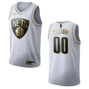 Maillot Homme Brooklyn Nets Personnalisé Golden Edition Blanc Swingman Maillot Homme Brooklyn Nets Personnalisé Golden Edition Blanc Swingman
