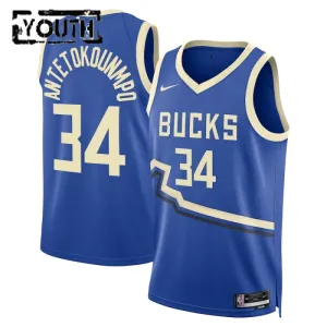 Maillot Enfant Milwaukee Bucks Giannis Antetokounmpo City Edition 2024-25 Bleu Swingman