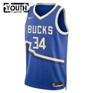 Maillot Enfant Milwaukee Bucks Giannis Antetokounmpo City Edition 2024-25 Bleu Swingman