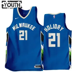 Maillot Enfant Milwaukee Bucks Jrue Holiday 21 City Edition 2022-23 Bleu Swingman Maillot Enfant Milwaukee Bucks Jrue Holiday 21 City Edition 2022-23 Bleu Swingman