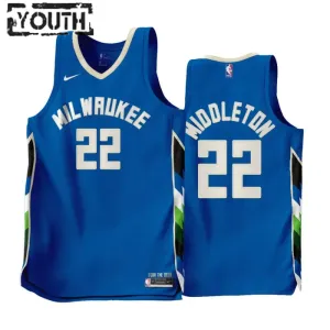 Maillot Enfant Milwaukee Bucks Khris Middleton 22 City Edition 2022-23 Bleu Swingman Maillot Enfant Milwaukee Bucks Khris Middleton 22 City Edition 2022-23 Bleu Swingman