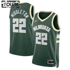 Maillot Enfant Milwaukee Bucks Khris Middleton 22 Icon Edition Vert Swingman