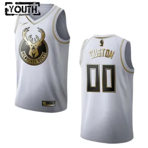 Maillot Enfant Milwaukee Bucks Personnalisé Golden Edition Blanc Swingman Maillot Enfant Milwaukee Bucks Personnalisé Golden Edition Blanc Swingman