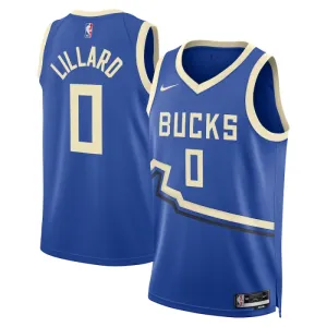 Maillot Homme Milwaukee Bucks Damian Lillard City Edition 2024-25 Bleu Swingman