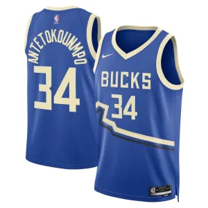 Maillot Homme Milwaukee Bucks Giannis Antetokounmpo City Edition 2024-25 Bleu Swingman