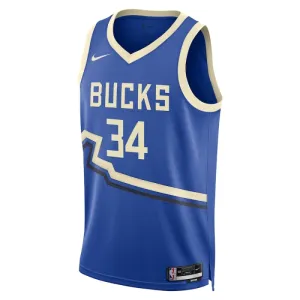 Maillot Homme Milwaukee Bucks Giannis Antetokounmpo City Edition 2024-25 Bleu Swingman