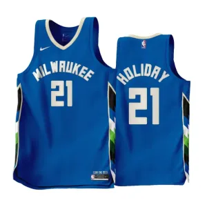 Maillot Homme Milwaukee Bucks Jrue Holiday 21 City Edition 2022-23 Bleu Swingman Maillot Homme Milwaukee Bucks Jrue Holiday 21 City Edition 2022-23 Bleu Swingman
