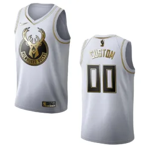 Maillot Homme Milwaukee Bucks Personnalisé Golden Edition Blanc Swingman Maillot Homme Milwaukee Bucks Personnalisé Golden Edition Blanc Swingman