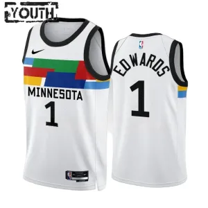 Maillot Enfant Minnesota Timberwolves Anthony Edwards 1 City Edition 2022-23 Blanc Swingman Maillot Enfant Minnesota Timberwolves Anthony Edwards 1 City Edition 2022-23 Blanc Swingman