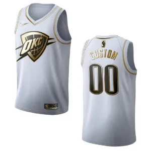 Maillot Homme Oklahoma City Thunder Personnalisé Golden Edition Blanc Swingman Maillot Homme Oklahoma City Thunder Personnalisé Golden Edition Blanc Swingman