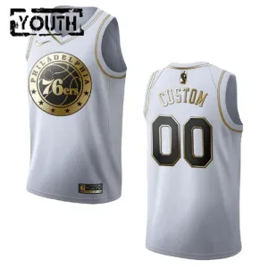Maillot Enfant Philadelphia 76ers Personnalisé Golden Edition Blanc Swingman Maillot Enfant Philadelphia 76ers Personnalisé Golden Edition Blanc Swingman