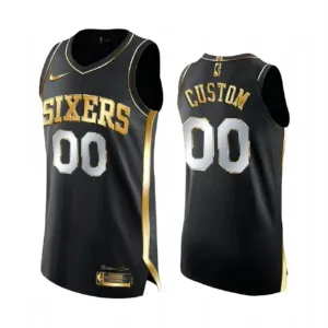 Maillot Homme Philadelphia 76ers Limited Personnalisé Golden Edition Noir Swingman Maillot Homme Philadelphia 76ers Limited Personnalisé Golden Edition Noir Swingman