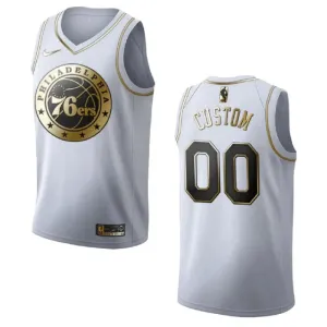 Maillot Homme Philadelphia 76ers Personnalisé Golden Edition Blanc Swingman Maillot Homme Philadelphia 76ers Personnalisé Golden Edition Blanc Swingman