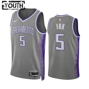 Maillot Enfant Sacramento Kings De Aaron Fox 5 City Edition 2022-23 Gris Swingman Maillot Enfant Sacramento Kings De Aaron Fox 5 City Edition 2022-23 Gris Swingman